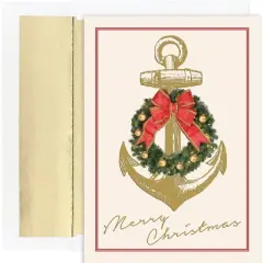 Nautical Christmas Warmest Wishes Holiday Cards with Gold Foil Lined Envelopes by Masterpiece Studios - Set of 18 Cards