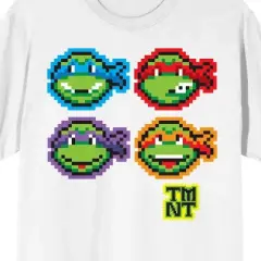 TMNT Pixelated Turtles and Logo Women's White Graphic Tee