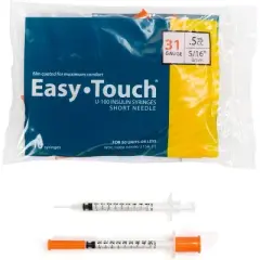 Easy Touch Insulin Syringes Short Needle 31 Gauge 0.5mL 8mm, 100 Ct