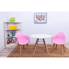 3pc Modern Kids' Table and Chair Set with Beech Legs Pink - Gift Mark
