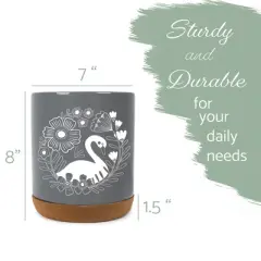 Elanze Designs 8 inch Floral Swan Large Ceramic Kitchen Utensil Holder Gray and White Crock with Cork Base