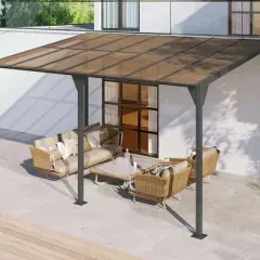 ELJGET 10' x 15' Gazebo, Hardtop Wall Mounted Lean to Gazebo Pergola for Patio, Large Aluminum Pergola Awnings for Decks, Patio, Backyard, Porch