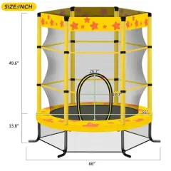 QingMoon 55 Inch Kids Trampoline with 360-degree safety net and safety mat around the frame,Easily transportable indoors or outdoors,for Kids