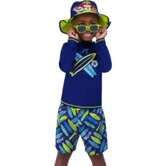 Mickey Mouse/Paw Patrol Boy's 4-Piece Kids Set, Long Sleeves Rash Guard Swim Shorts, Sunglasses & Bucket Hat (Ages 3-8)