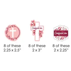 Big Dot of Happiness Confirmation Pink Elegant Cross - Paper Straw Decor - Girl Religious Party Striped Decorative Straws - Set of 24