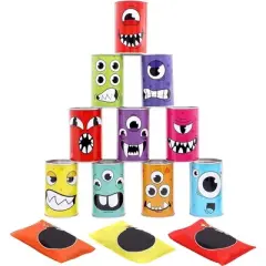 SYNCFUN 13 Pcs Carnival Bean Bag Toss, Knockdown Can Game Set, Holiday & Birthday Party Games, Outdoor Lawn Yard Activity for Kids