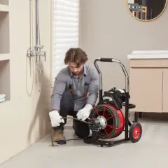 VEVOR Drain Cleaner Machine 100FT x 1/2 Inch, Auto Feed Sewer Snake Auger on Wheels, 550W Portable Drain Cleaning Machine with 8 Cutters, Black