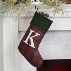 Personalization Mall Christmas Plaid Initial Christmas Stocking, Green Cuff
