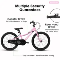 INFURNIC Bicycles 20 Inch Kids Bike with V Brake and Coaster Brake for 4 to 7 Year Olds, Pink, 52.3"*21.6"*30.3"