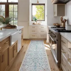 Acekool Boho Floral Washable Rug - Soft Low Pile Non-Slip Area Rug