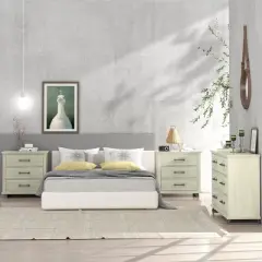 Festivo 3pc Contemporary 6 Drawer Dresser and 3 Drawer Nightstand Set Saw Cut Off-White