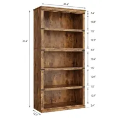 5 Tier Book Shelf Farmhouse Bookcase Open Storage Shelves 31.4" x 12.7" x 67.4" Book Case