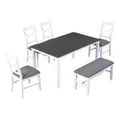 6 PCS Farmhouse Wood Dining Table Set with Table and Upholstered Chairs-ModernLuxe