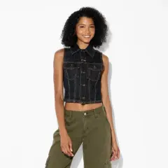 Women's Sleeveless Cropped Denim Trucker Vest - Wild Fable&trade;