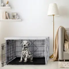 Sweet Jojo Designs Gender Neutral Unisex Dog Crate Kennel Cover 36in. Boho Fringe White and Grey