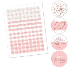 Big Dot of Happiness 50th Pink Rose Gold Birthday - Happy Birthday Party Round Candy Sticker Favors - Labels Fits Chocolate Candy (1 sheet of 108)