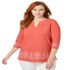 Jessica London Women&rsquo;s Plus Size Embroidered Notch Neck Tunic