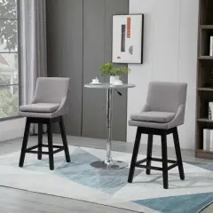 HOMCOM 28" Set of 2 Swivel Bar Height Bar Stools, Armless Upholstered Barstools Chairs with Soft Padding Cushion and Wood Legs
