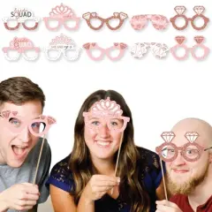 Big Dot of Happiness Bride Squad Glasses - Paper Card Stock Rose Gold Bridal Shower or Bachelorette Party Photo Booth Props Kit - 10 Count