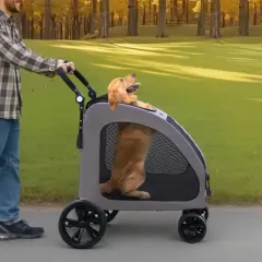 VEVOR Pet Stroller, 4 Wheels Dog Stroller with Brakes, 160lbs Weight Capacity, Portable Puppy Stroller Carrier with Breathable Mesh Windows, Gray