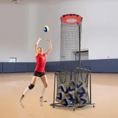 VEVOR Volleyball Setter Training Equipment, Angle and Height Adjustable Volleyball Trainer, Portable Practice Net, Red&Black