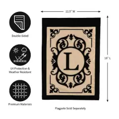 Evergreen Flag Cambridge Chic Letter L Monogram Applique Garden Flag - 12.5" Wide x 18" High