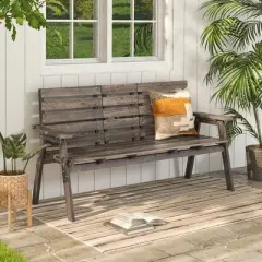 Tangkula Outdoor Fir Wood Bench w/ Foldable Middle Table w/ Backrest & Armrests
