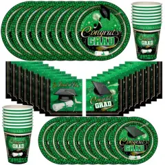 Treasures Gifted Green Graduation Party Tableware Classic Set for 24 Guests
