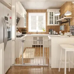 DSVIMOY Wide Baby Gate for Stairs, Dog Gate Indoor for Doorways, No Drilling Pressure Mounted Pet Gates for Kids, White, 45.3"*31.1"*11.78"