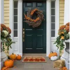 Kate Aurora Fall Autumn Welcome Pumpkins Bristled Outdoor All Season Welcome Mat - 18"x30"