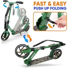 Hurtle Renegade Lightweight Foldable Teen and Adult Adjustable Ride On 2 Wheel Transportation Commuter Kick Scooter, Camouflage