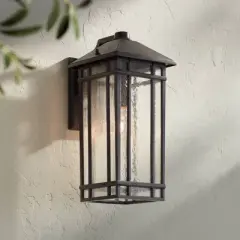 Kathy Ireland Art Deco Outdoor Wall Light Fixture Rubbed Bronze 16 1/2" High Seedy Glass Panels for Exterior House Porch Patio