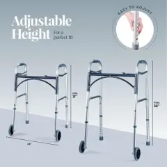 MedicalKingusa Walkers for Seniors - Folding Walker with Front Wheels, Adjustable Height, Lightweight Aluminum, Supports Up to 350 Pounds