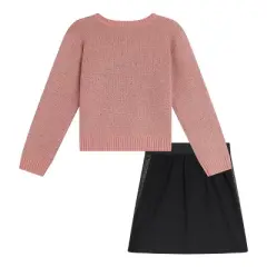 Beautees Girls' 2Pc Butterfly Sweater Top With Faux Leather Skirt