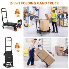 Hand Truck, Heavy Duty Folding Hand Truck 330 Lbs - 4-Wheel Dolly Cart with Elastic Ropes for Moving/Luggage/Warehouse