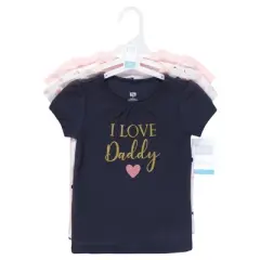 Hudson Baby Infant Girl Short Sleeve T-Shirts, Girl Daddy Pink Navy