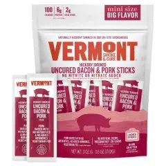 Snack Sticks by Vermont Smoke & Cure &ndash; Hickory Smoked &ndash; Uncured Bacon Pork &ndash; GlutenFree &ndash; Healthy Meat Protein  .5 ounce &ndash; 3oz Pouch &ndash; Pack of 8.