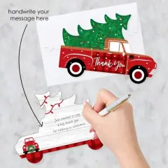 Big Dot of Happiness Merry Little Christmas Tree - Shaped Thank You Cards - Red Truck Christmas Party Shaped Thank You Cards with Envelopes Set of 12
