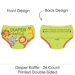 Big Dot of Happiness Funfari - Fun Safari Jungle - Diaper Shaped Raffle Ticket Inserts - Baby Shower Activities - Diaper Raffle Game - Set of 24