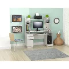 Computer Work Center with Hutch Washed Oak - Inval