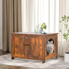 BestMassage Cat Litter Box Enclosure Wooden Pet Cat House End Table with Removable Divider, Brown