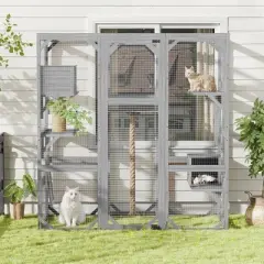 Gulches Light Grey Outdoor Cat House with Two Condos and Platforms