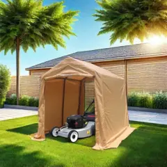 DSVIMOY 7*8FT Outdoor Portable Gazebo, Storage Shelter Shed with 2 Doors, Anti-Snow Portable Garage Kit Tent, Sand, 94.48"*82.68"*88.58"