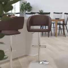 Merrick Lane Modern Bar Stool Rounded Mid-Back Stool With Height Adjustable Swivel Seat