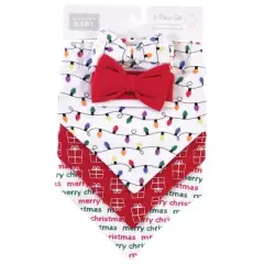 Hudson Baby Infant Girl Cotton Bib and Headband Set 5pk, Christmas Lights, One Size