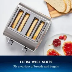 Oster 4-Slice Toaster Stainless Steel With Extra-Wide Slots: Bagel & Reheat Functions, 1560W, Spot Clean, Silver