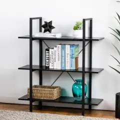 Modern Industry Metal/Wooden 3 Tier Bookcase with Shelves - Glitzhome