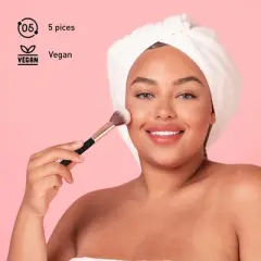 Pursonic Beauty Essentials Set &ndash; Studio Makeup Brush Set, Multi-Shape Sponges, and Dual-Sided Vanity Mirror with Bamboo Base