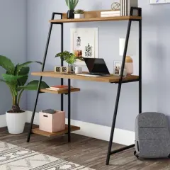 North Avenue Desk with Hutch Sindoori Mango - Sauder: Industrial Writing Desk, Open Storage