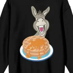 Shrek Donkey With Pancakes Crew Neck Long Sleeve Black Adult Sweatshirt